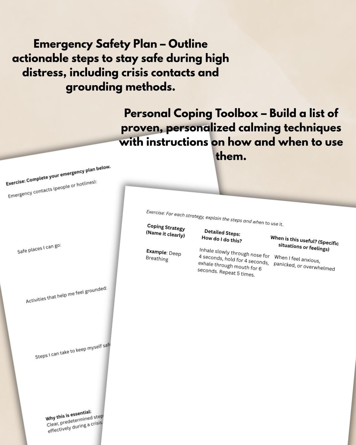 Mental Health Safety Plan Worksheet Trigger Tracker Coping Skills Therapist Resource