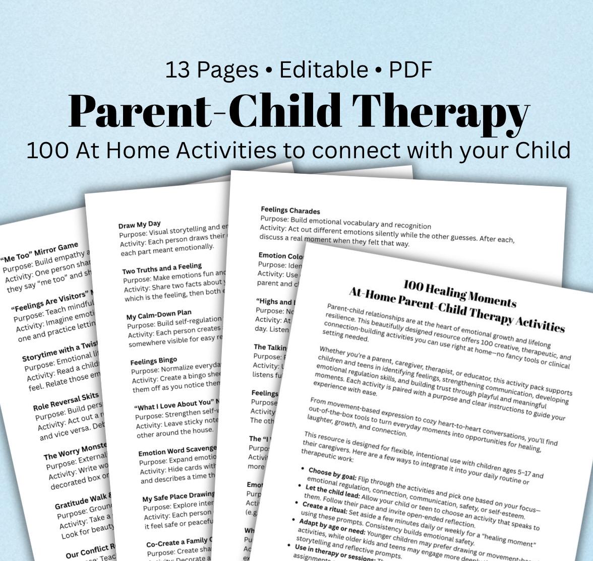 Parent-Child Therapy Activities A Resource for Families Therapist Tool At Home Family Therapeutic Ideas