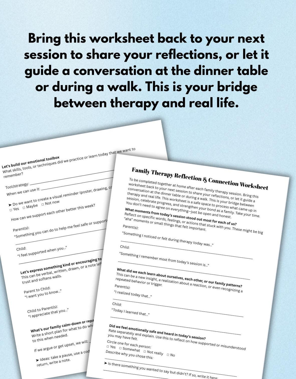 Family Therapy Reflection Worksheet Parent-Child After Session Activity  Printable Counseling Tool Therapist Homework