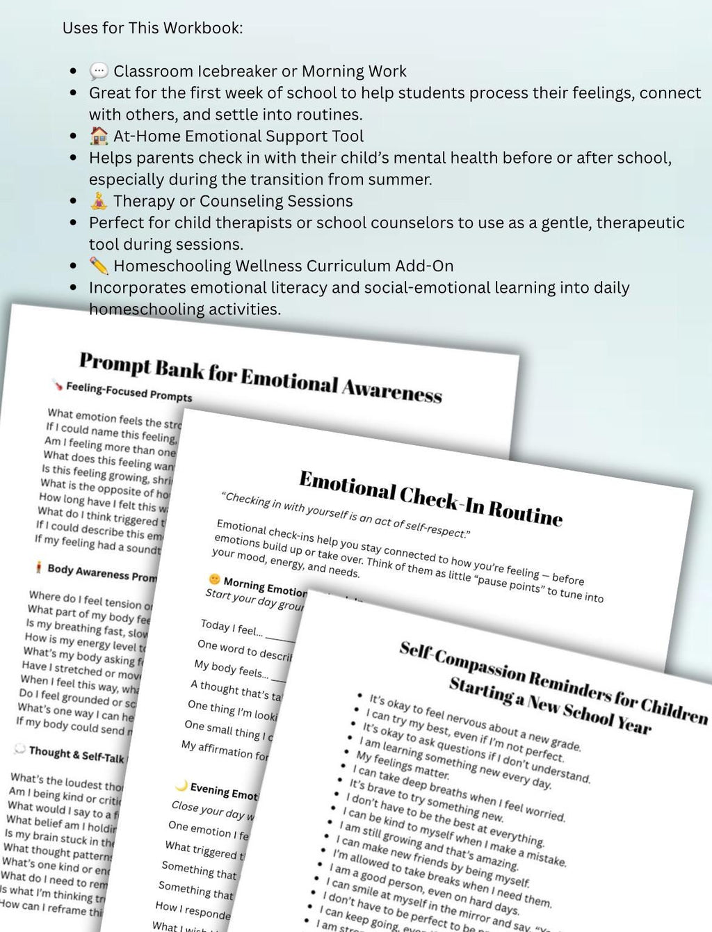 Back to School Mental Health Workbook: Coping Skills & Feelings Check-In (PDF Download)