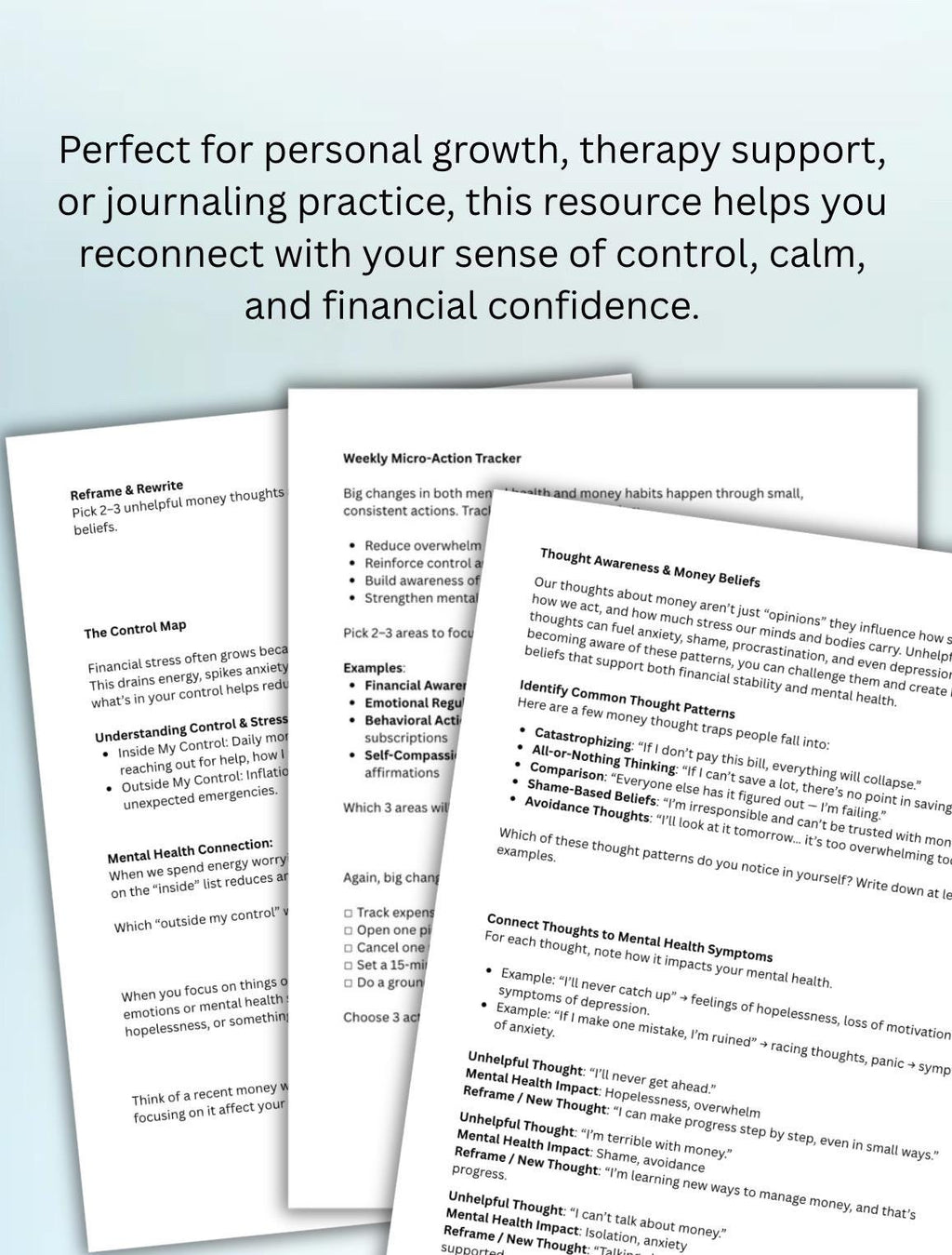 Financial Stress and Mental Health Connection Worksheets Triggers and Patterns Micro Action Plan