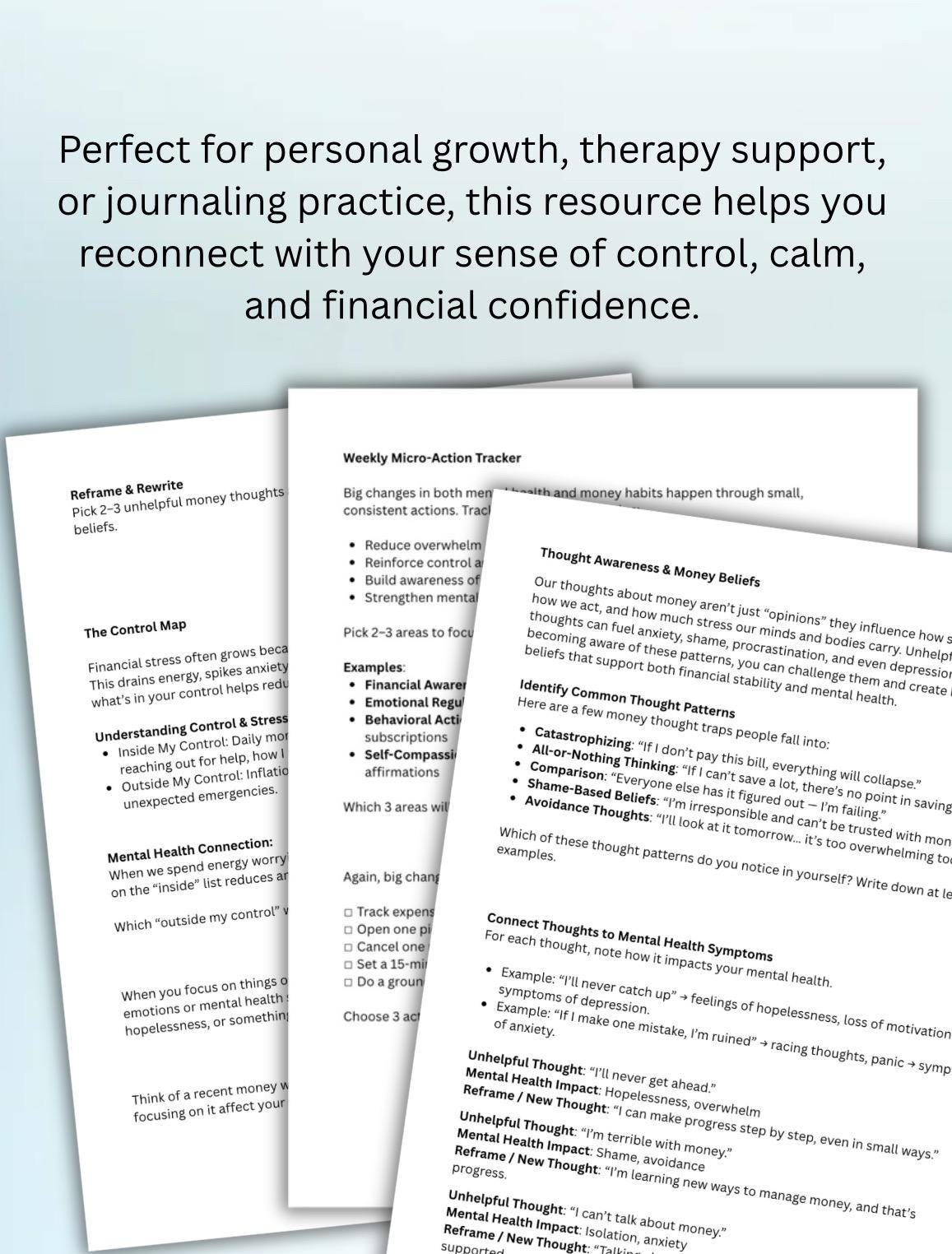 Financial Stress and Mental Health Connection Worksheets Triggers and Patterns Micro Action Plan