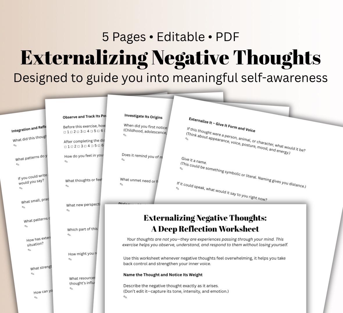 Negative Thoughts Worksheet: CBT DBT ACT Therapy Tool (pdf)