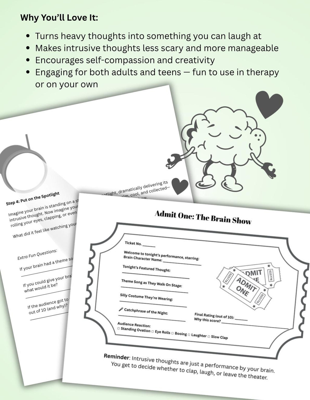 Humorous Brain Management Fun Worksheet Tame Intrusive Thoughts Change your Thinking
