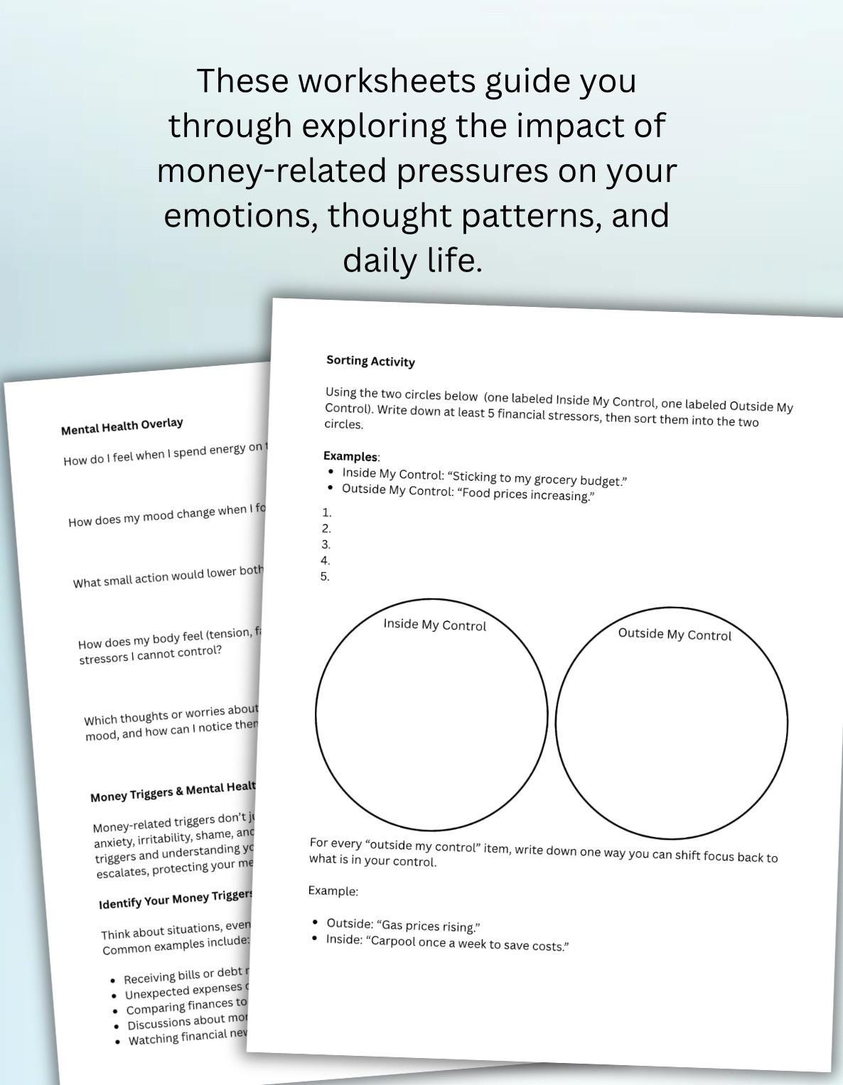 Financial Stress and Mental Health Connection Worksheets Triggers and Patterns Micro Action Plan