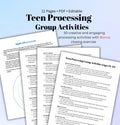 Teen Therapy Group Activities PDF 50 SEL Exercises, Social-Emotional Learning Worksheets & Processing Activities Printable