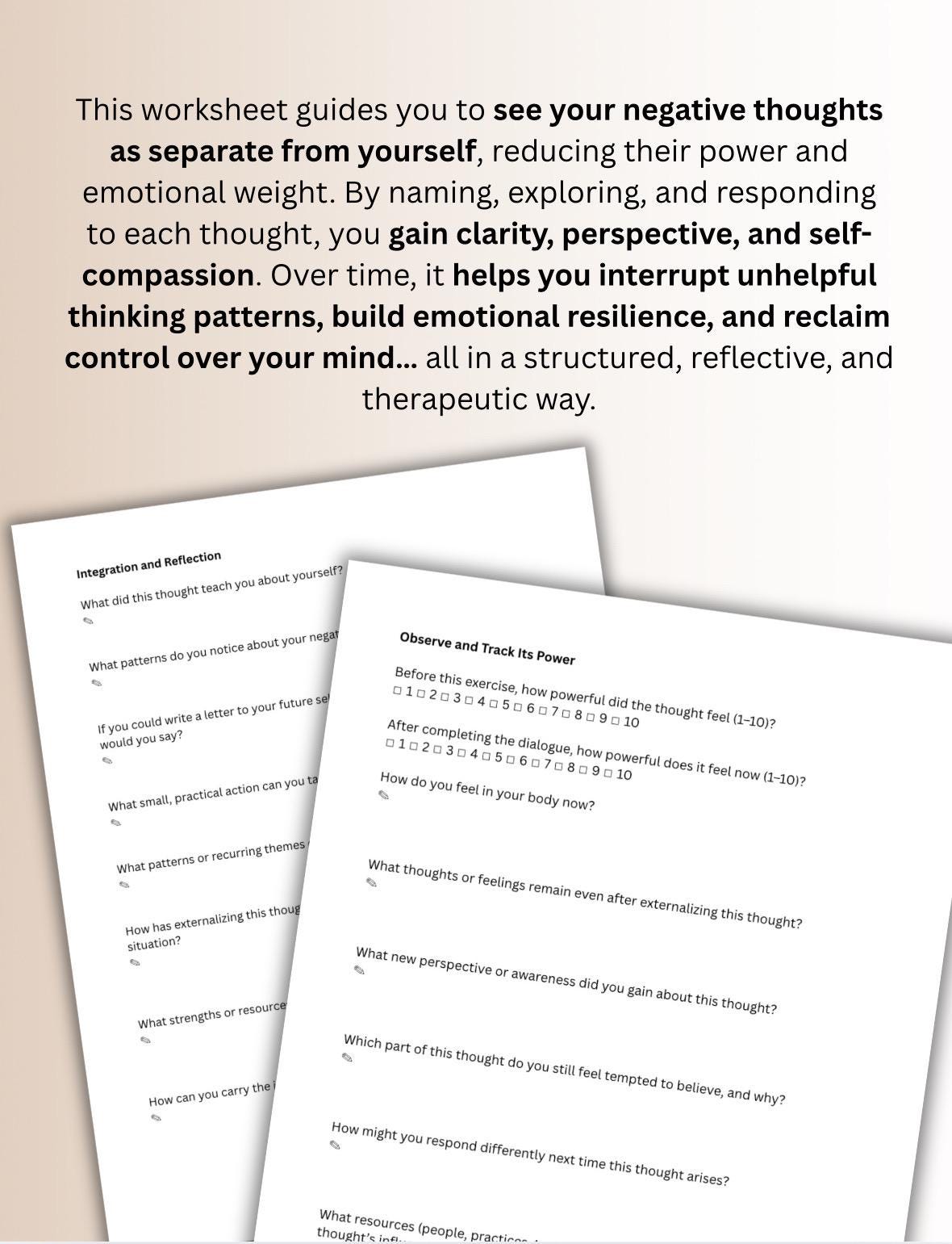 Negative Thoughts Worksheet: CBT DBT ACT Therapy Tool (pdf)