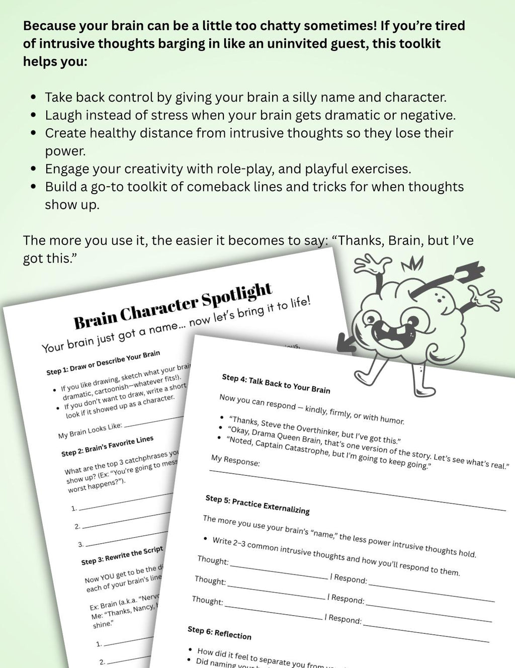 Humorous Brain Management Fun Worksheet Tame Intrusive Thoughts Change your Thinking