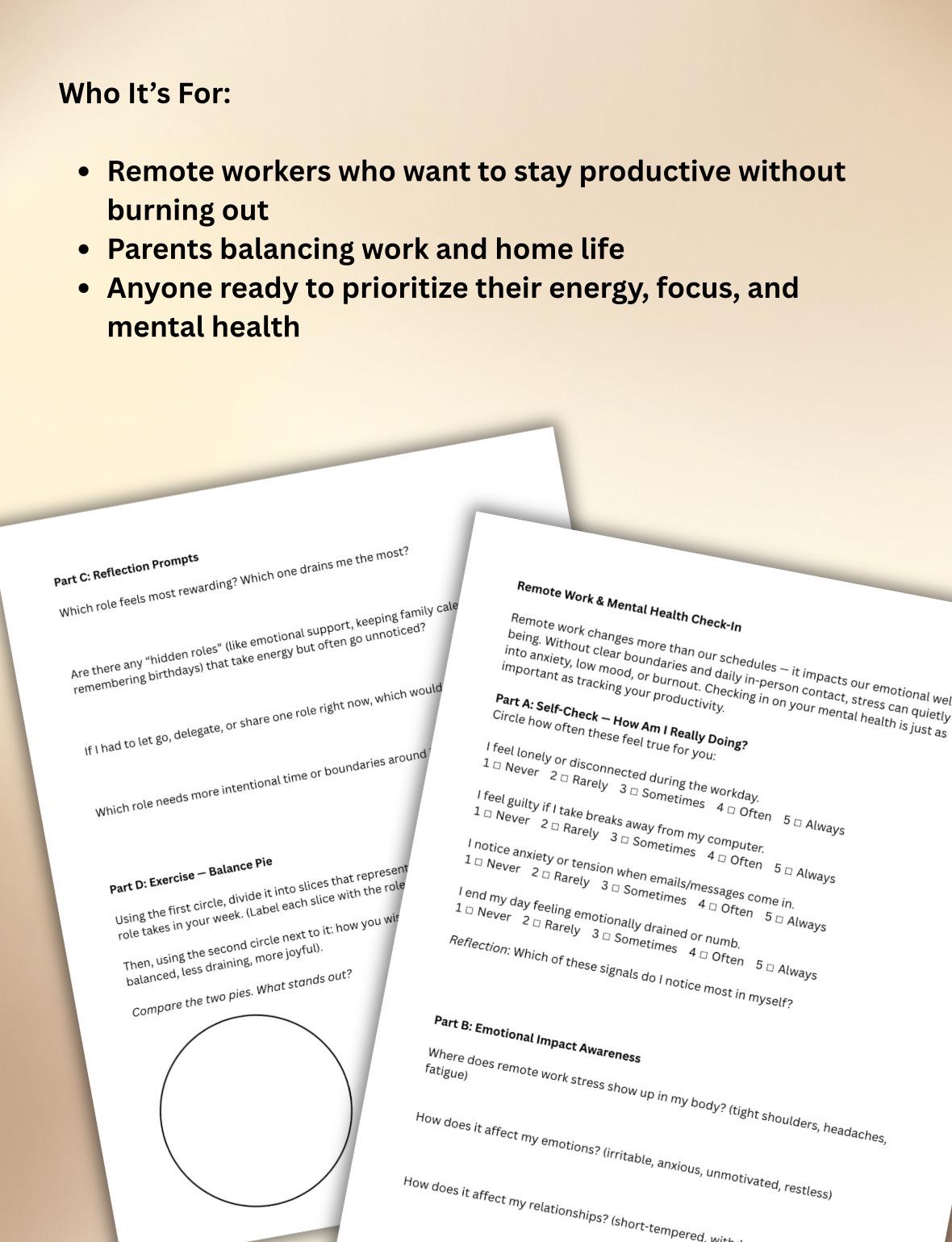 Work-Life Balance Toolkit: Stress Tracker Boundary Worksheets Working Remote Home Life