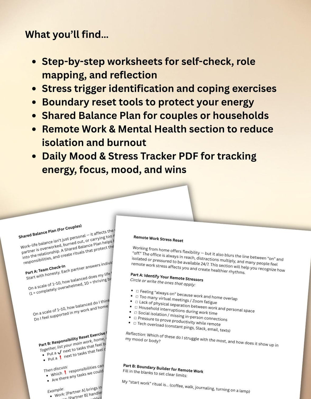 Work-Life Balance Toolkit: Stress Tracker Boundary Worksheets Working Remote Home Life