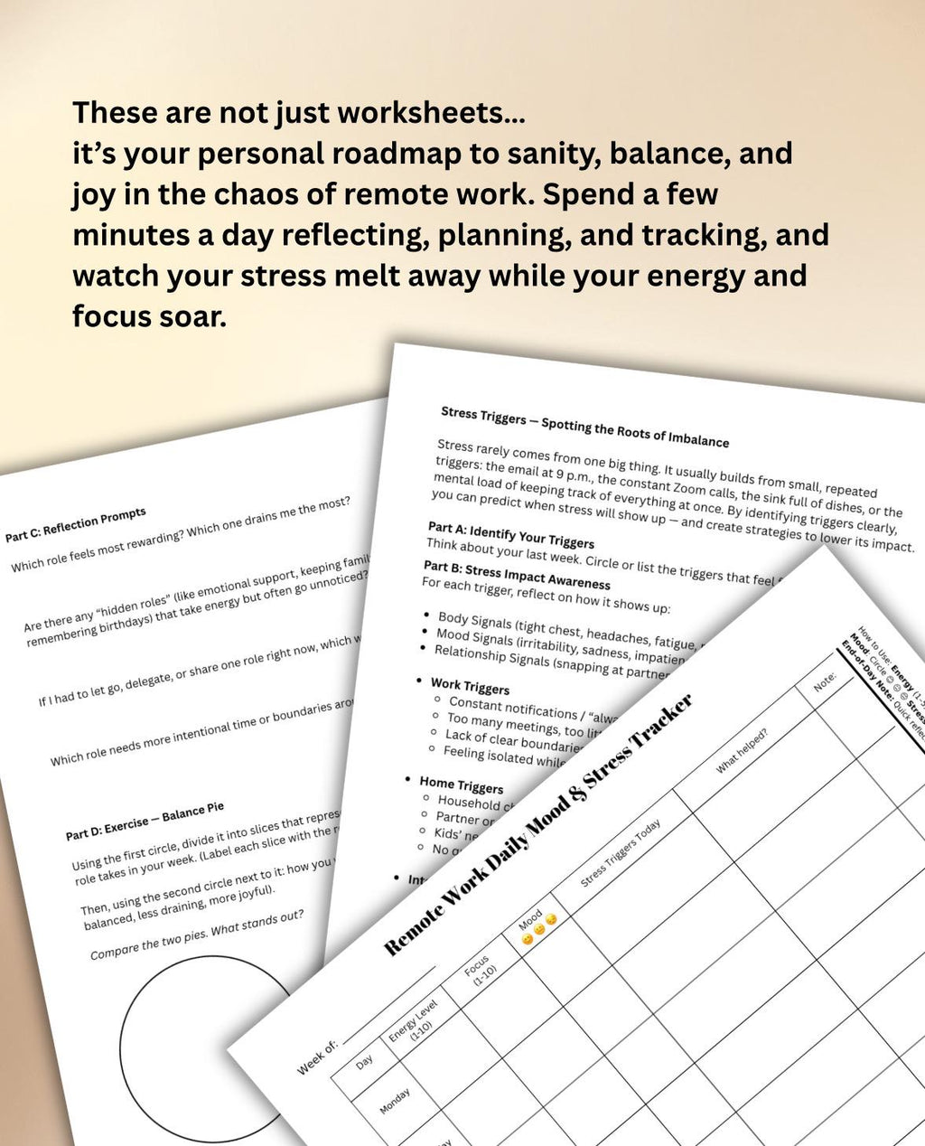 Work-Life Balance Toolkit: Stress Tracker Boundary Worksheets Working Remote Home Life