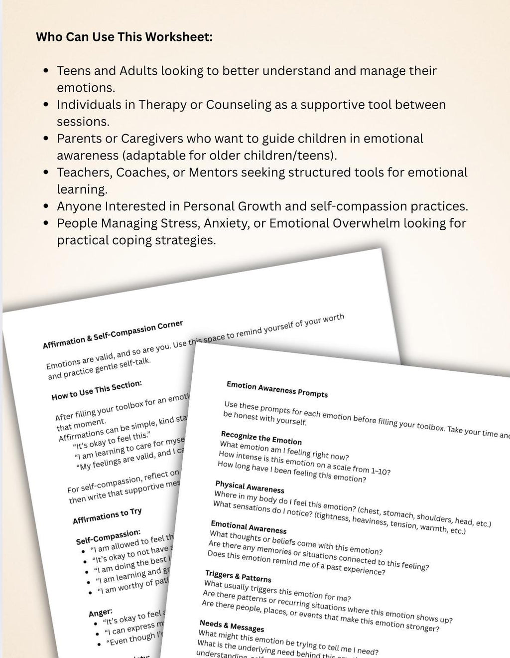 Emotional Coping Skills Worksheet, Stress & Anxiety Management (PDF)