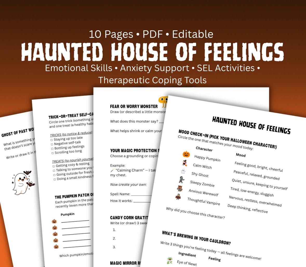 Halloween Mental Health Workbook: Kids Anxiety, Coping Skills (PDF)