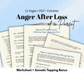 Anger After Loss Worksheet, Grief Journal, Somatic Tapping losing a Parent Mourning Process Tool Grief Recovery