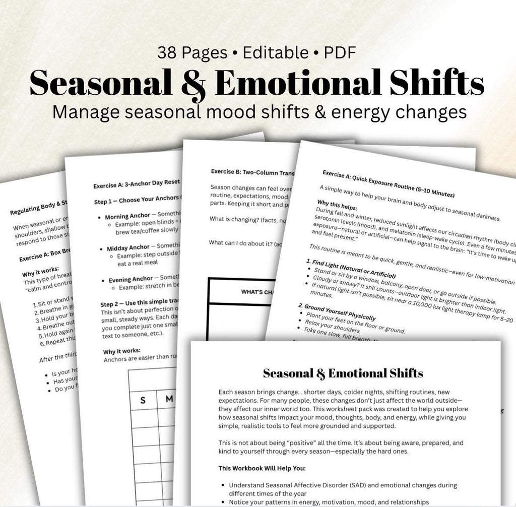Seasonal Wellness Worksheets | Mental Health, Stress Relief Seasonal Mood Disorder SAD (PDF)