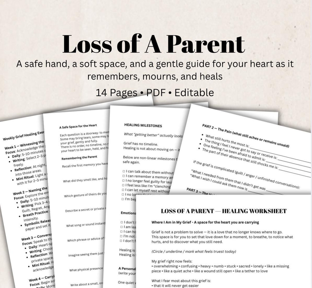 Loss of Parent Grief Journal, Guided Workbook (PDF)