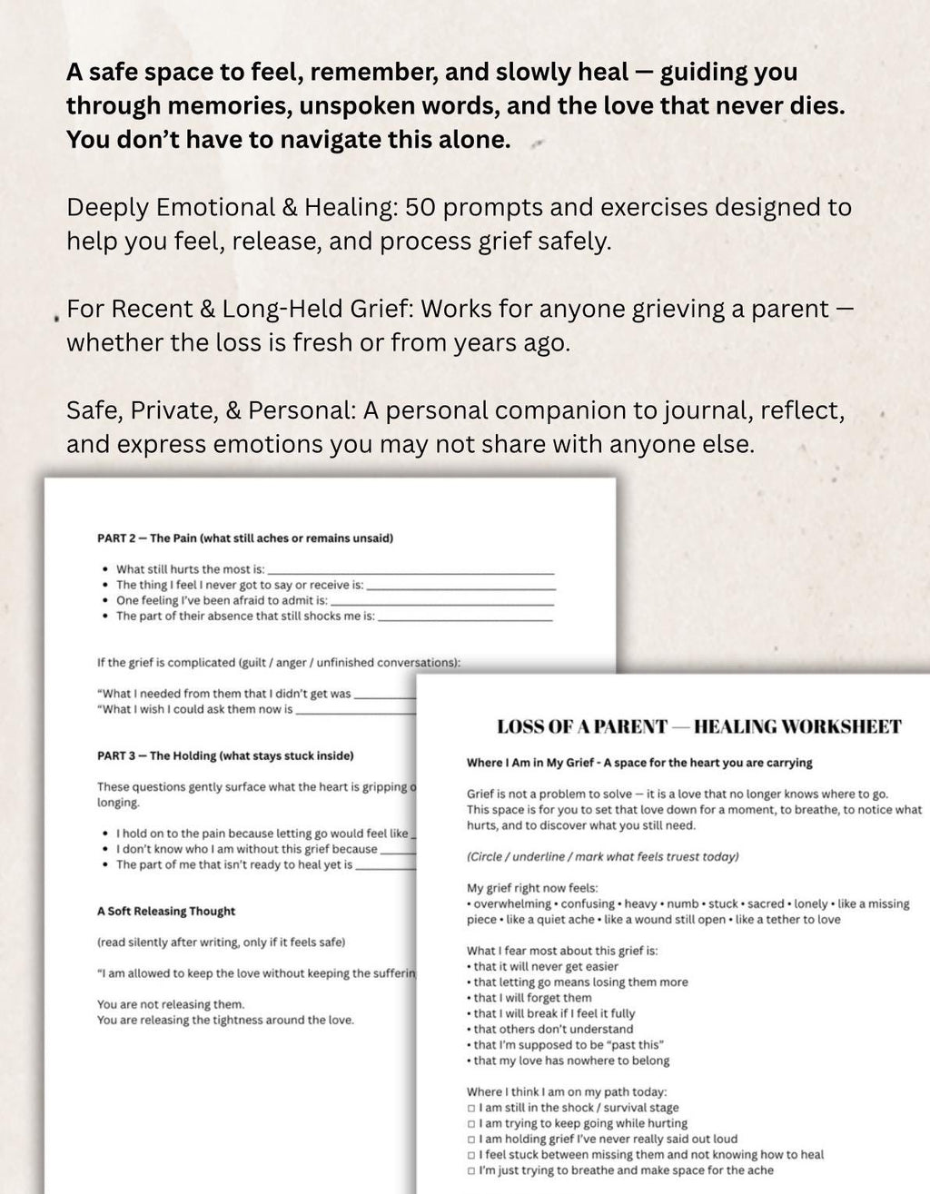 Loss of Parent Grief Journal, Guided Workbook (PDF)