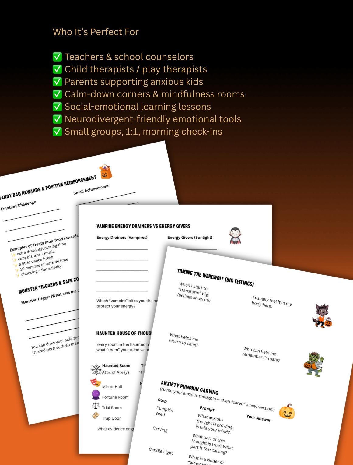 Halloween Mental Health Workbook: Kids Anxiety, Coping Skills (PDF)