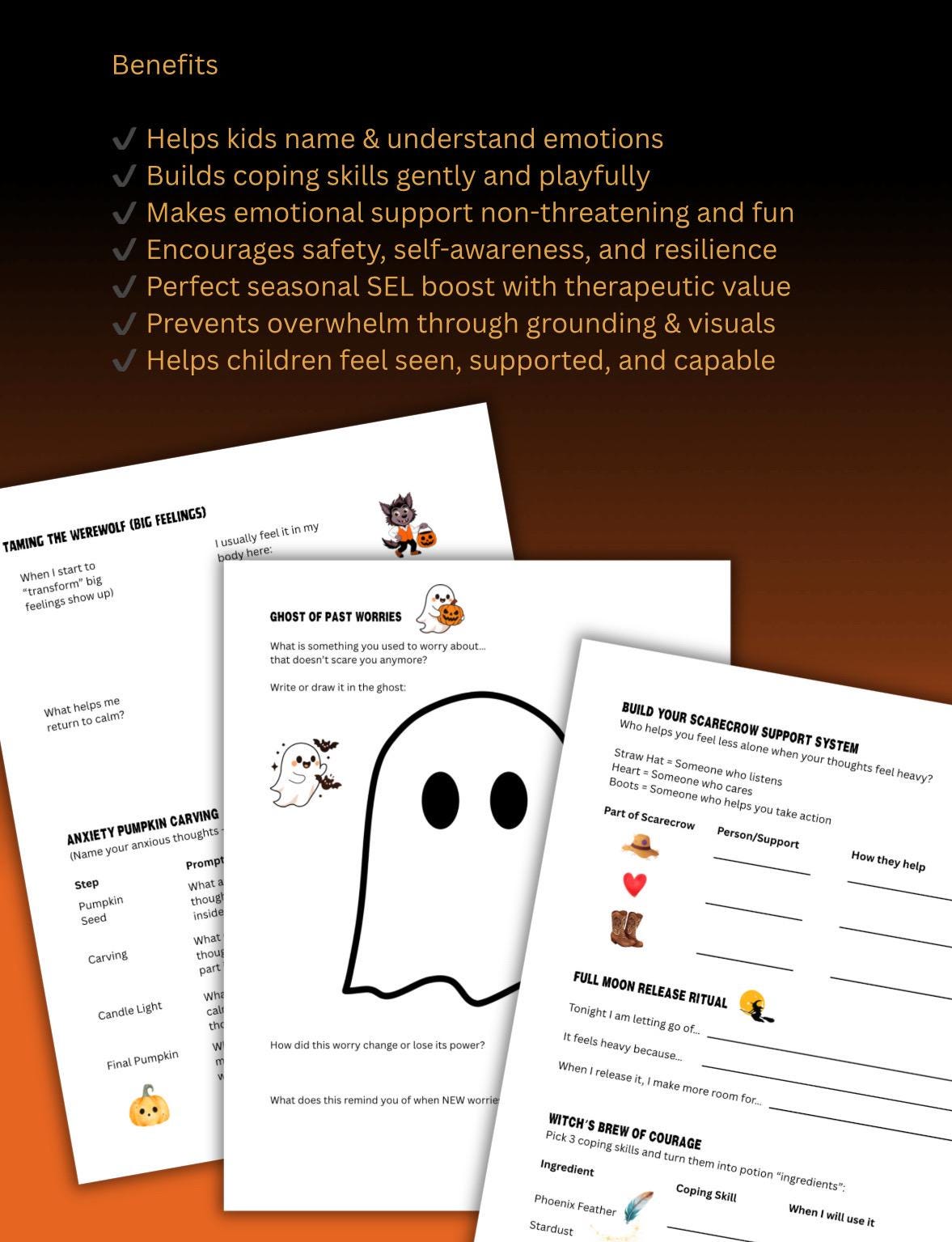 Halloween Mental Health Workbook: Kids Anxiety, Coping Skills (PDF)