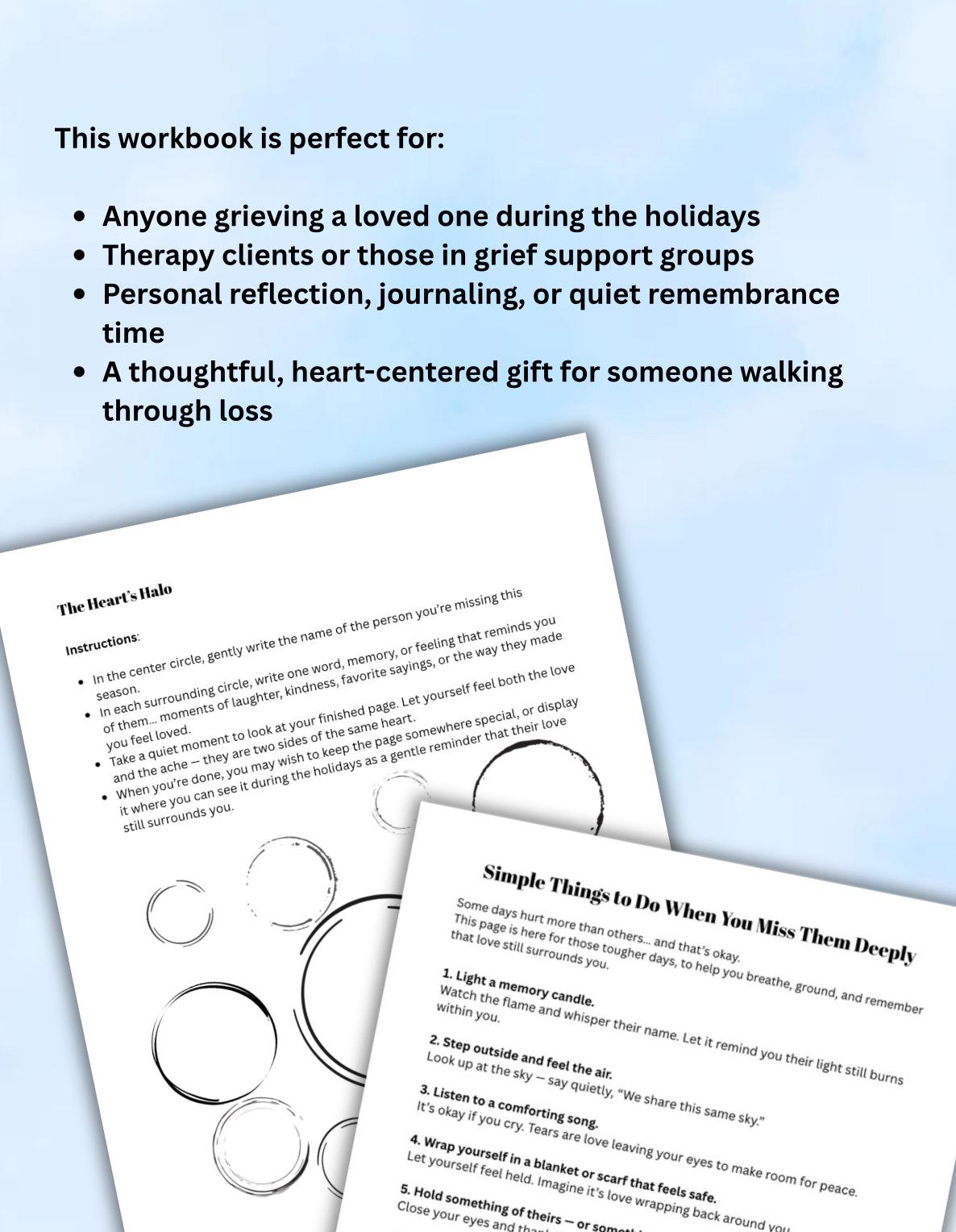 Missing Loved One During Holidays Printable Worksheet Healing Reflection Grief Support