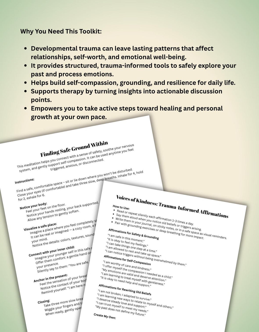 Toolkit for Healing Developmental Trauma Worksheets, Journaling, Affirmations & Guided Meditation for Self-Compassion and Growth