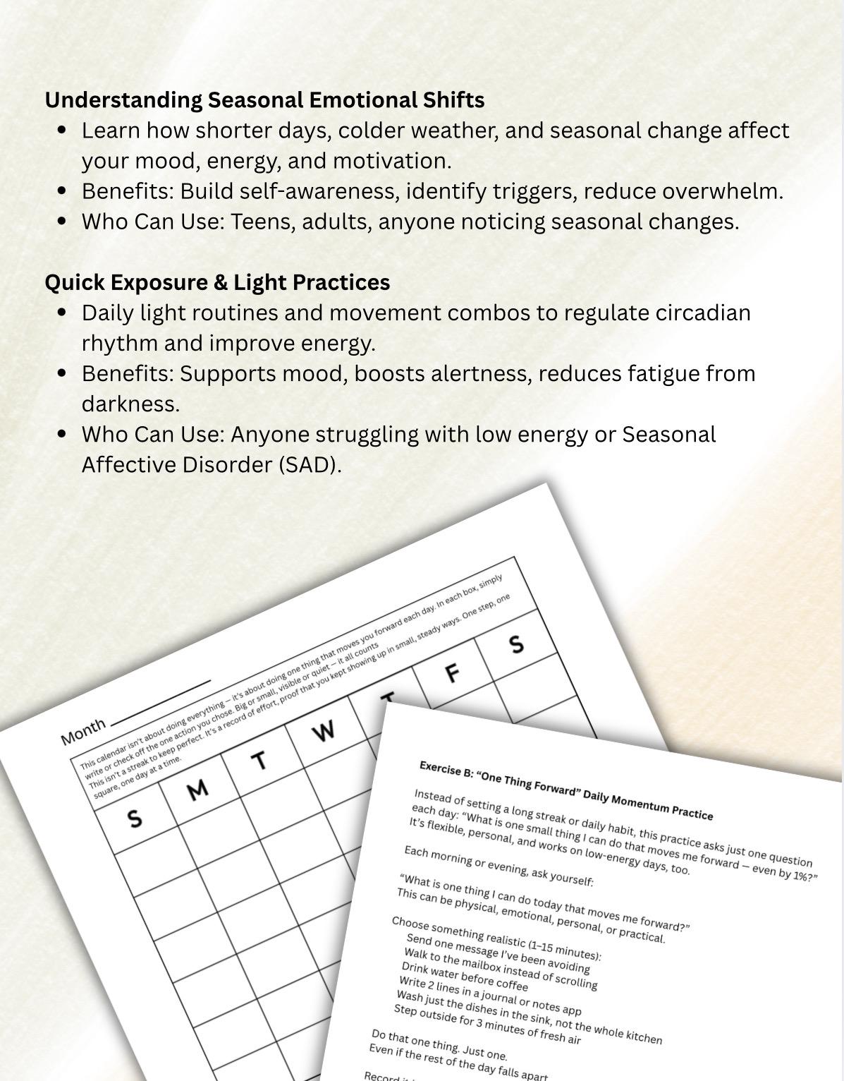 Seasonal Wellness Worksheets | Mental Health, Stress Relief Seasonal Mood Disorder SAD (PDF)