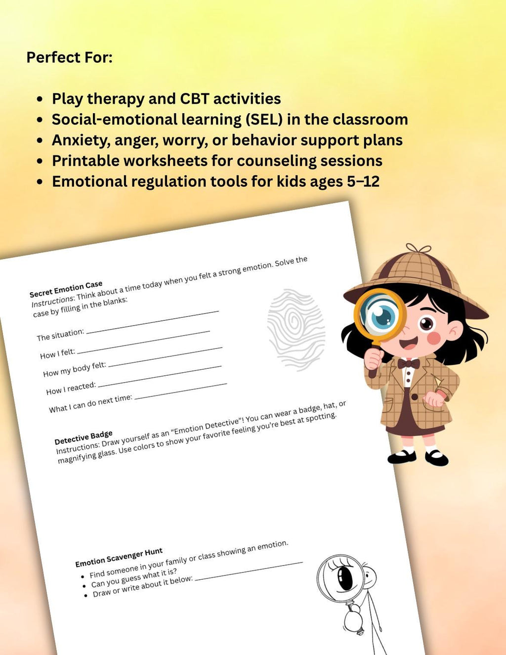 Emotion Detective Worksheet: Fun Therapy Tool for Kids (PDF)