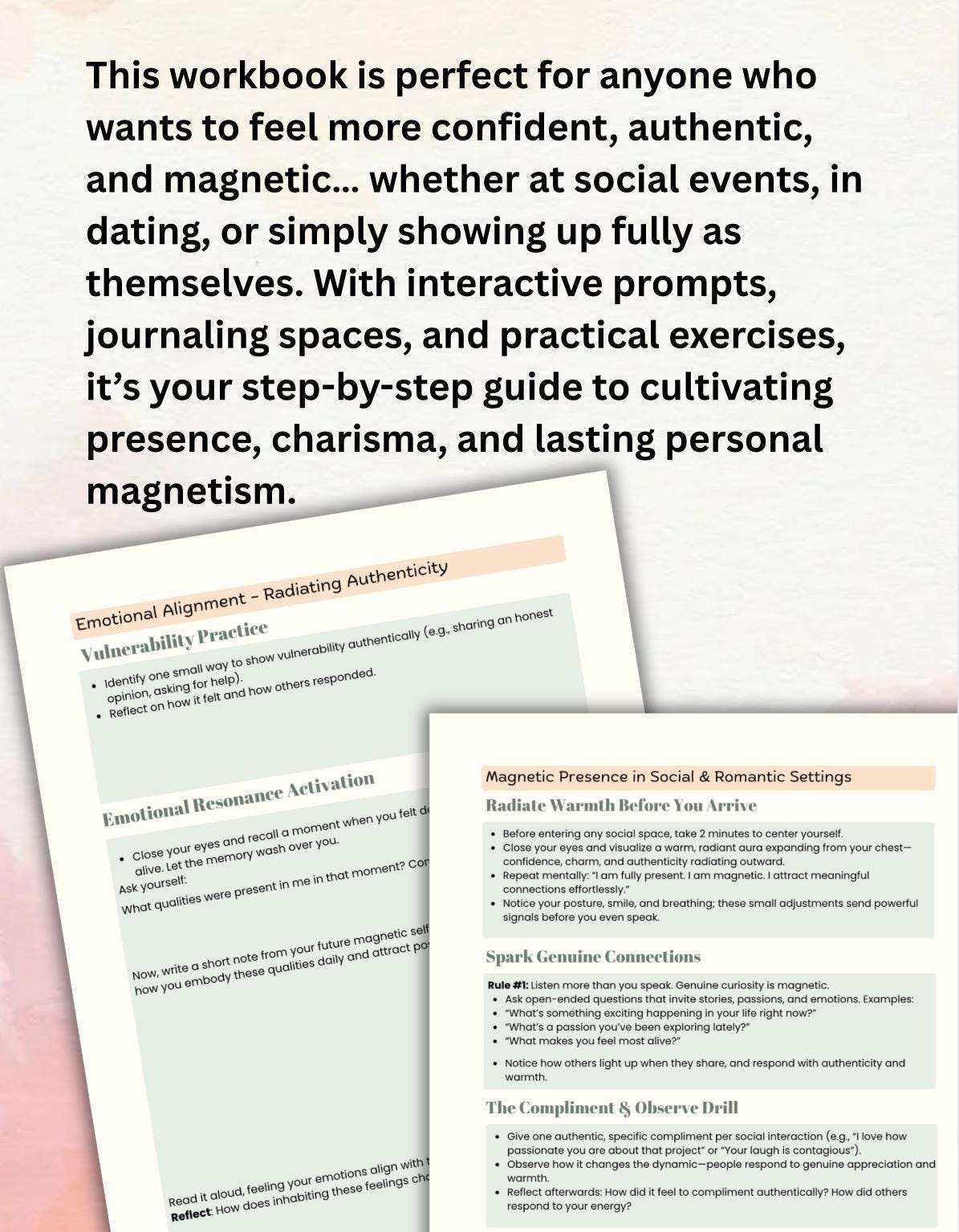 Become Magnetic Workbook Confidence, Charisma & Social Skills Guide for Adults, Therapists Coaches, Digital Download