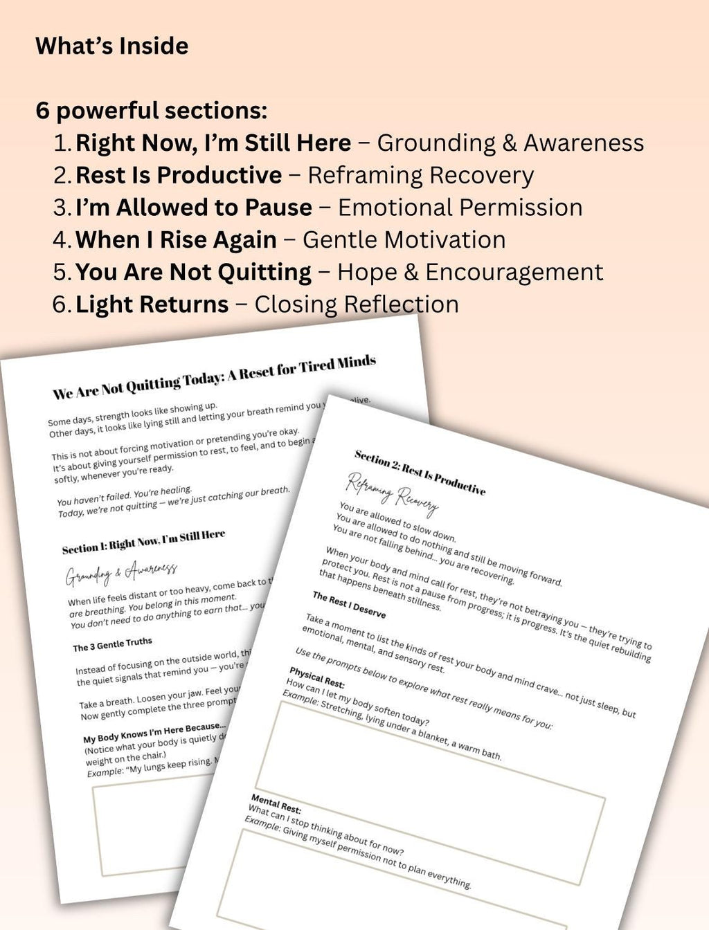 You Are Not Giving Up Mental Health Worksheet for Burnout, Depression Support Gentle Motivation Therapy Printable PDF