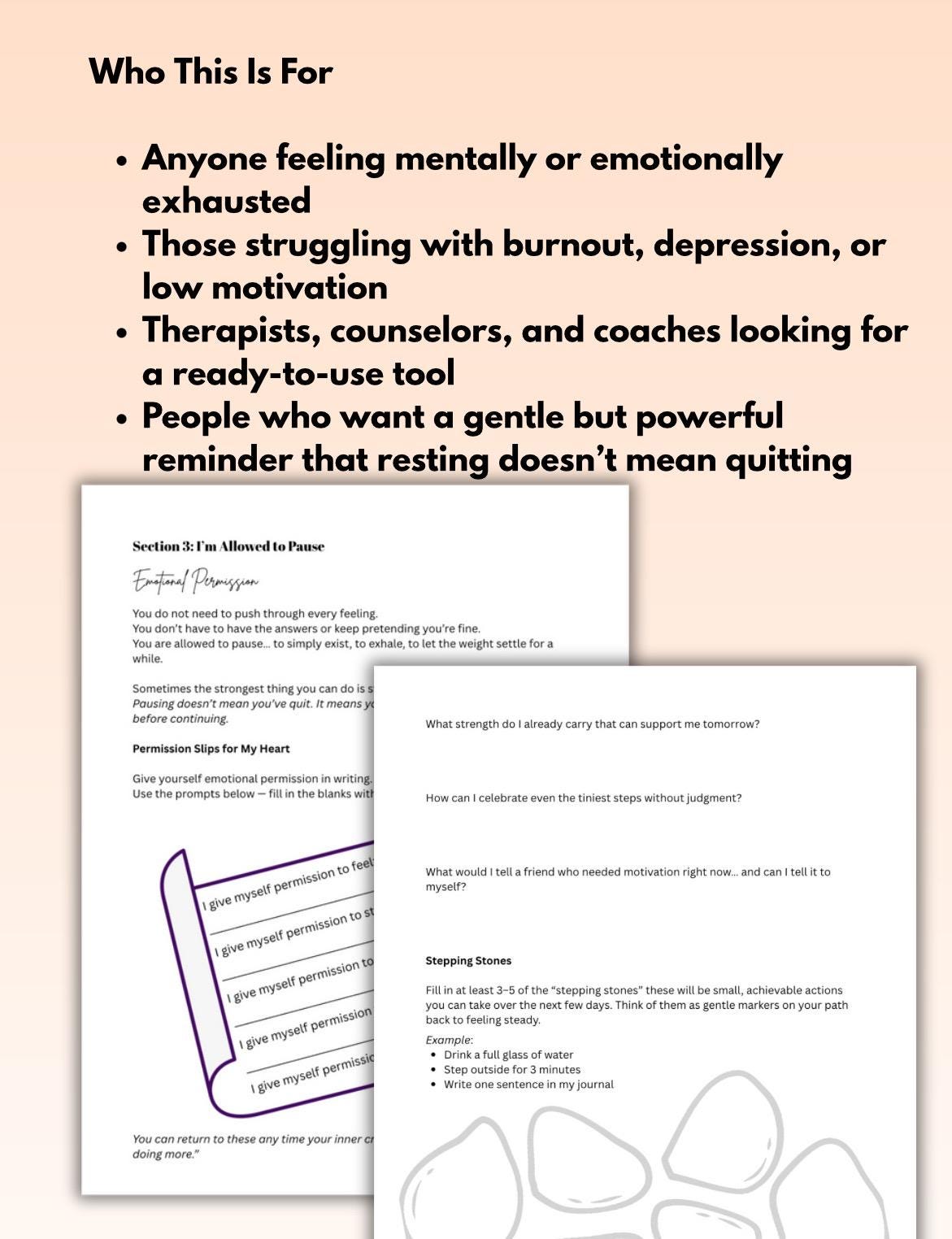 You Are Not Giving Up Mental Health Worksheet for Burnout, Depression Support Gentle Motivation Therapy Printable PDF