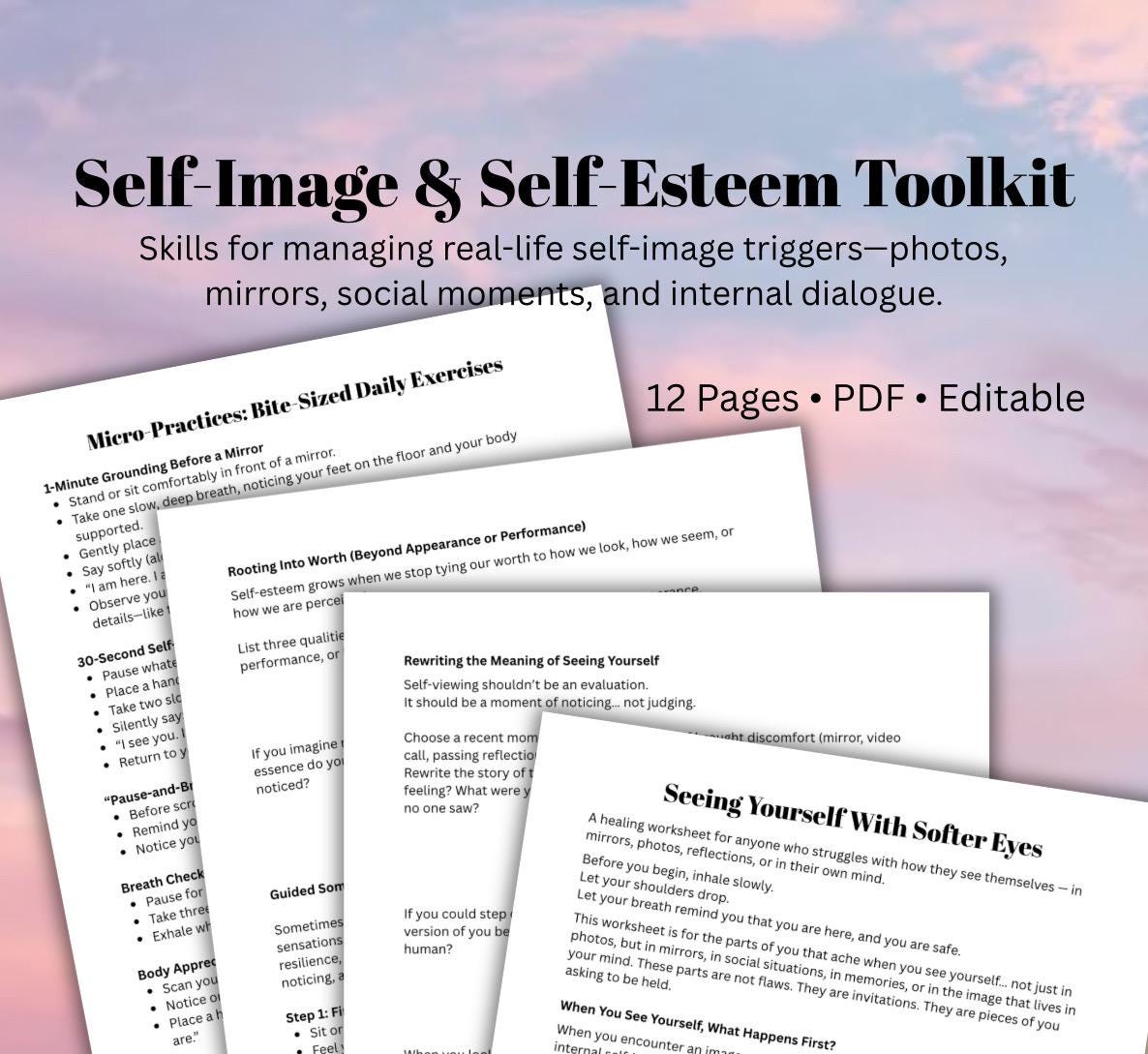 Self-Image & Self-Esteem Toolkit Clinical Worksheets Grounding, Identity Emotional Regulation Trigger Support