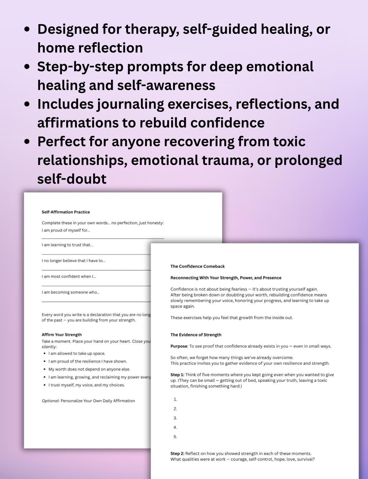 Confidence Workbook: Self-Esteem Journal, Emotional Healing (PDF)