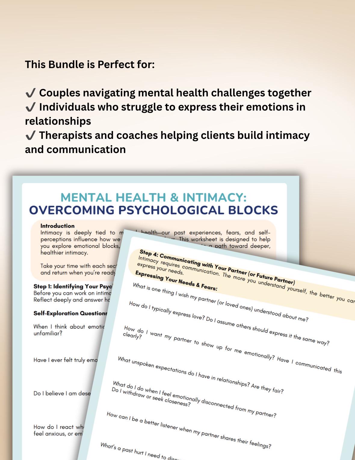 Intimacy and Mental Health Worksheet Bundle Strengthening Relationships Through Communication Pschological Blocks Building Connection