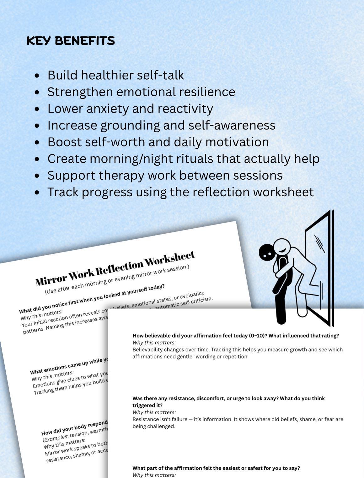 Mirror Work Bundle Digital Self-Care  Therapist Pack Affirmations, Self-Healing, Emotional Regulation, Printable Worksheet