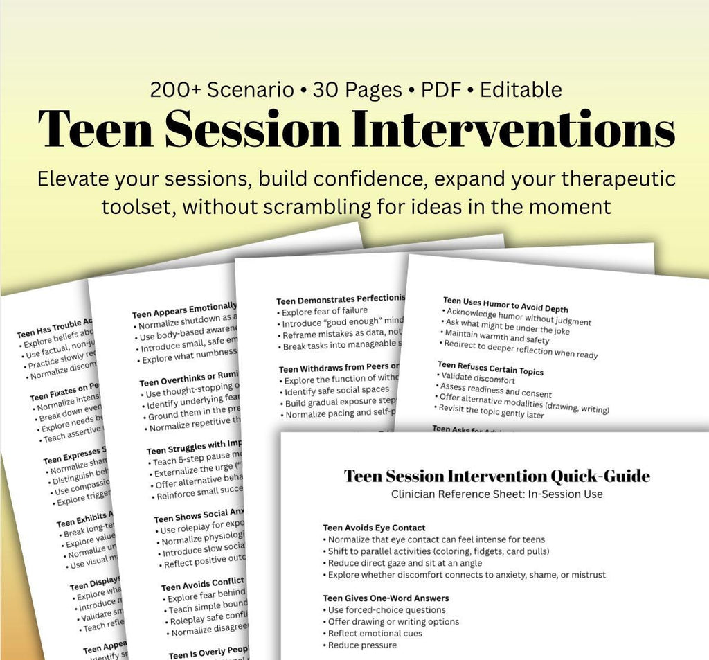 Teen Therapy Interventions Guide: 200+ Session Scenarios (Digital Download)