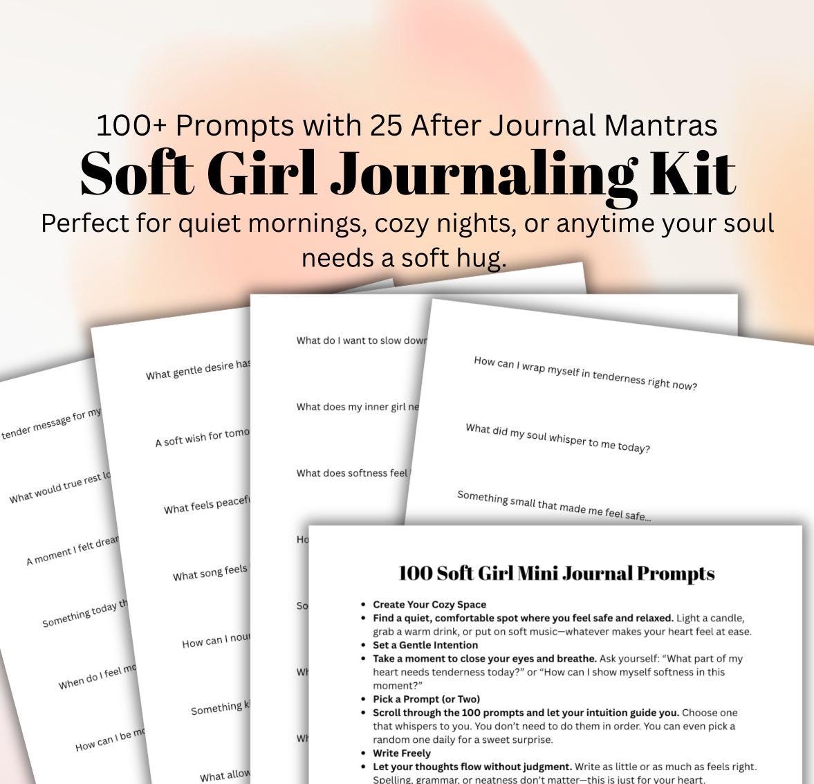 Soft Girl Journal Prompts: Self-Love, Mindfulness (Digital Download)