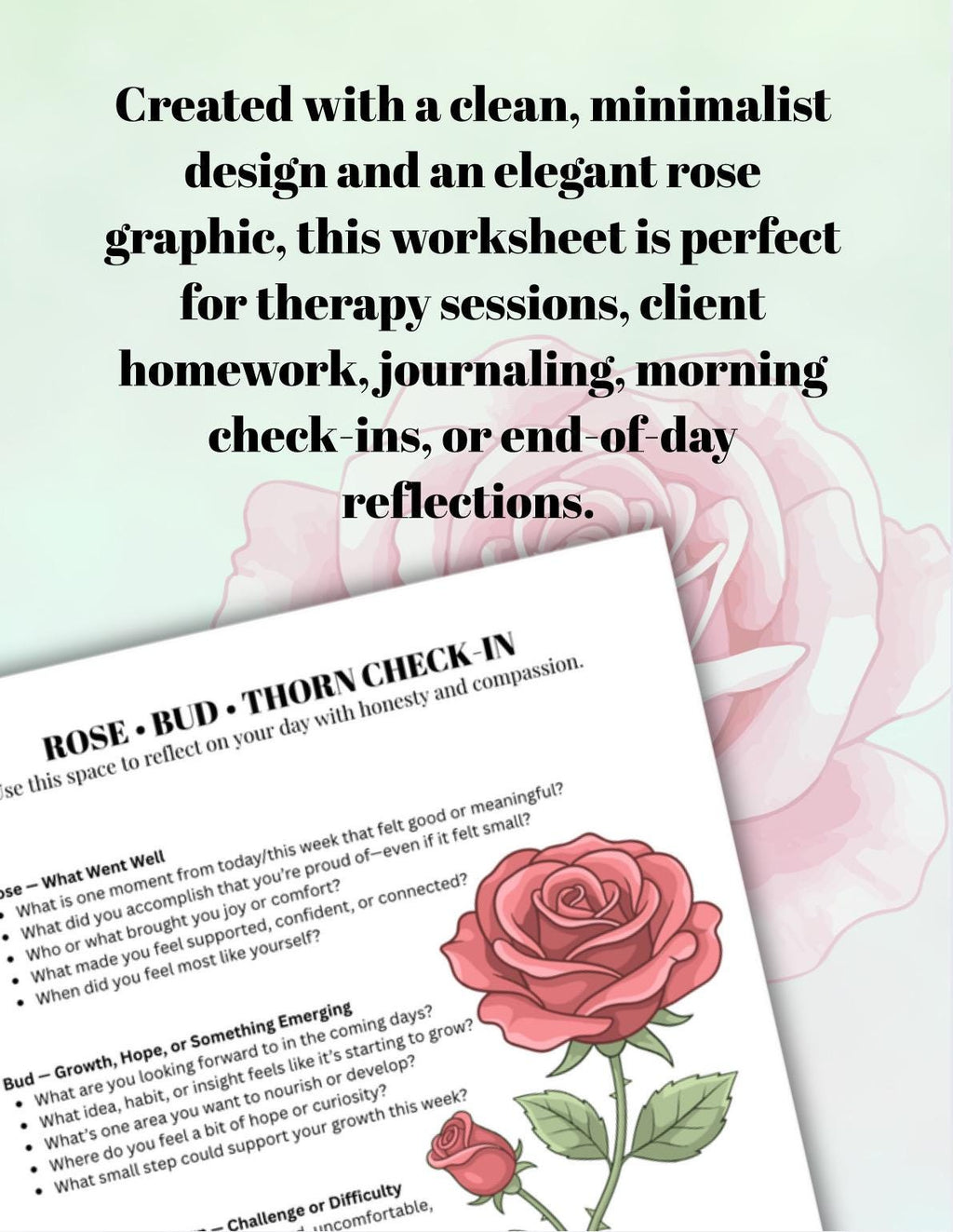 Rose Thorn Bud Worksheet, Daily Reflection & Mental Health (PDF)