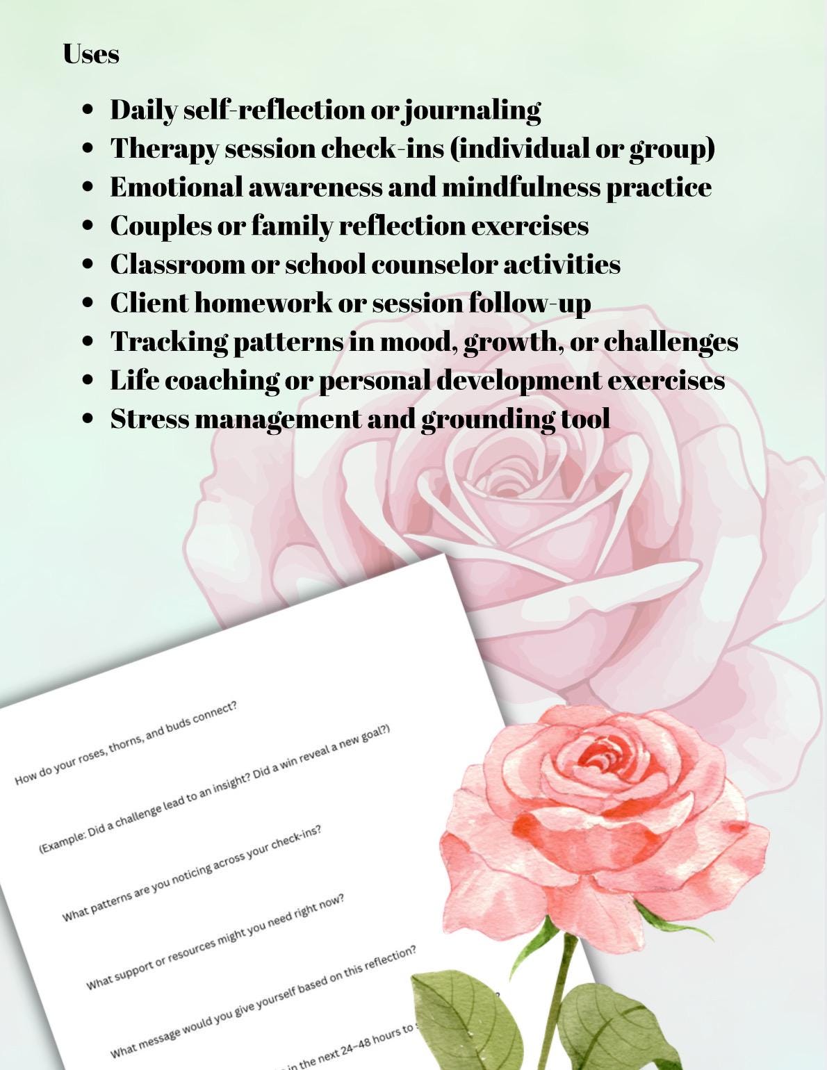 Rose Thorn Bud Worksheet, Daily Reflection & Mental Health (PDF)