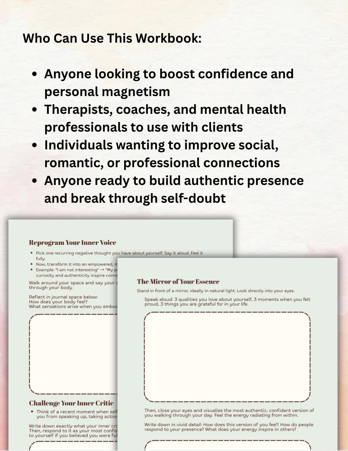 Become Magnetic Workbook Confidence, Charisma & Social Skills Guide for Adults, Therapists Coaches, Digital Download