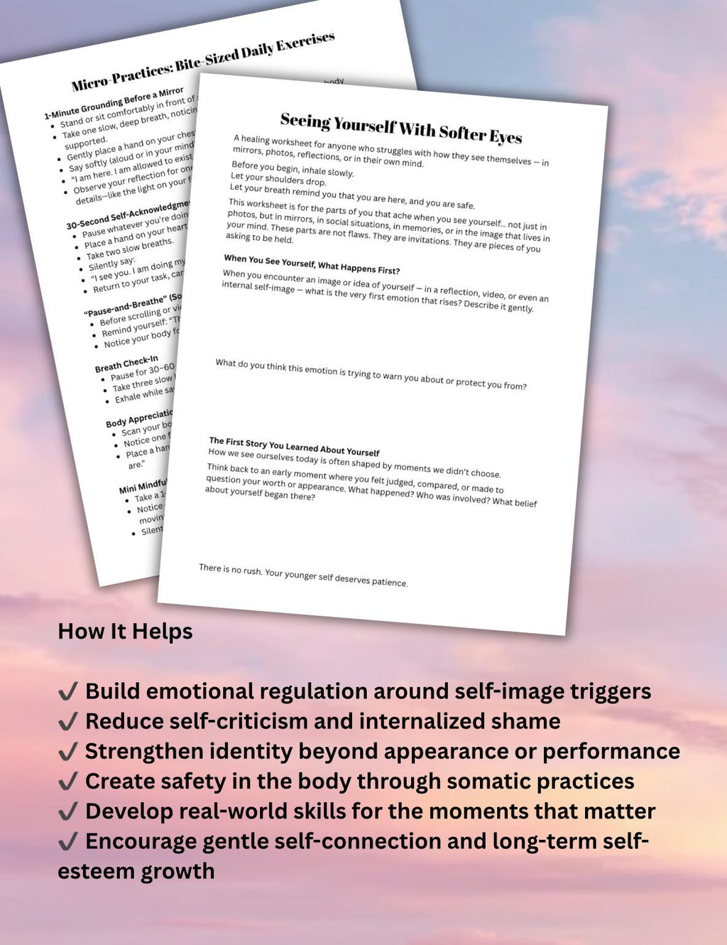 Self-Image & Self-Esteem Toolkit Clinical Worksheets Grounding, Identity Emotional Regulation Trigger Support
