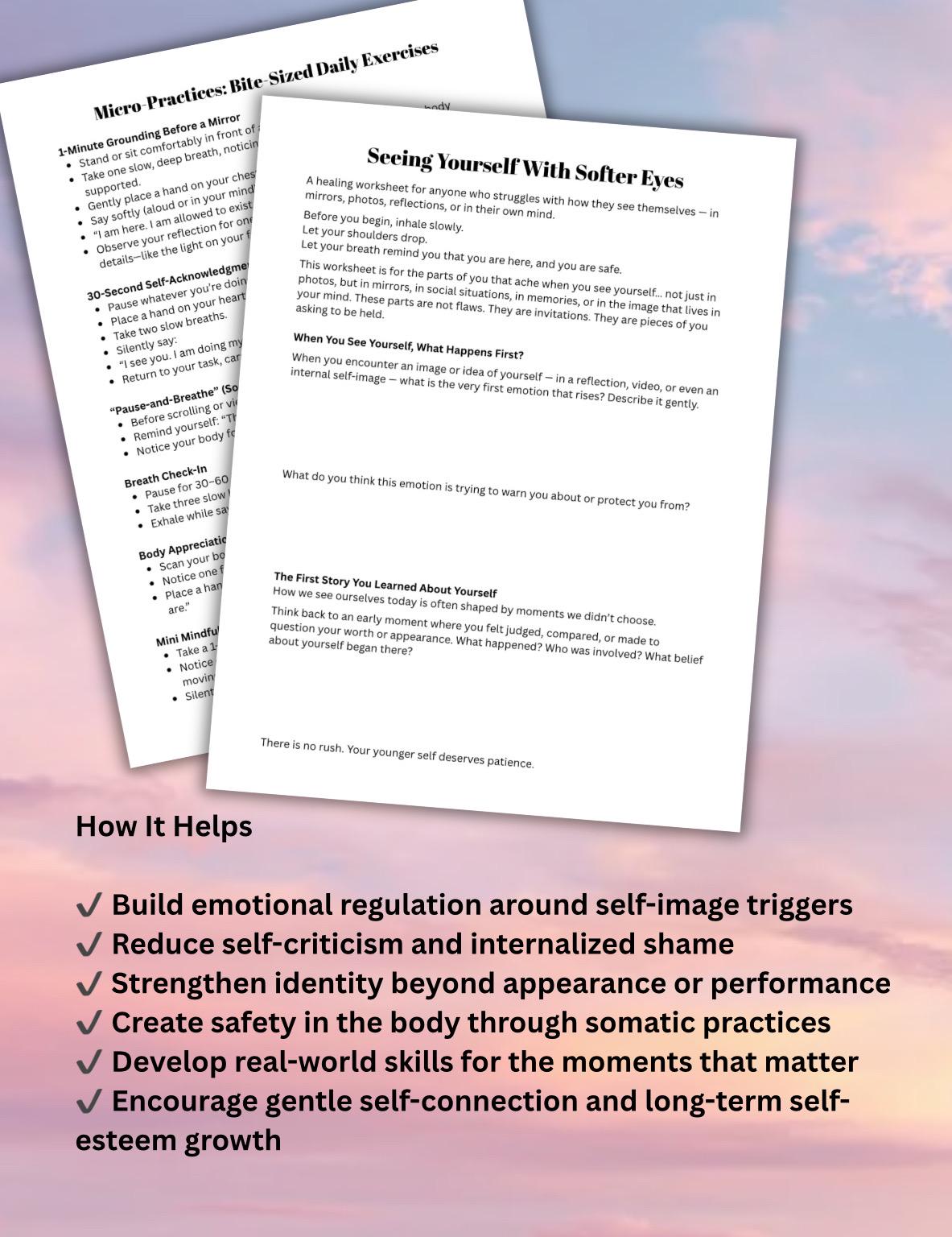 Self-Image & Self-Esteem Toolkit Clinical Worksheets Grounding, Identity Emotional Regulation Trigger Support