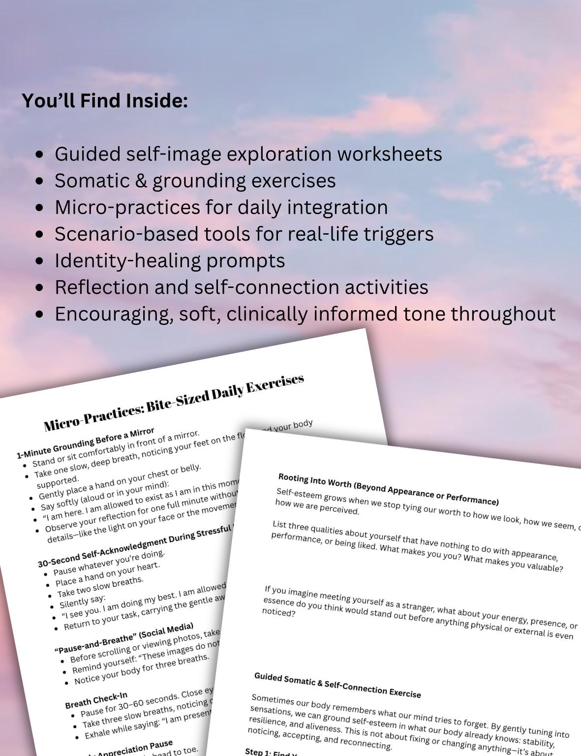 Self-Image & Self-Esteem Toolkit Clinical Worksheets Grounding, Identity Emotional Regulation Trigger Support