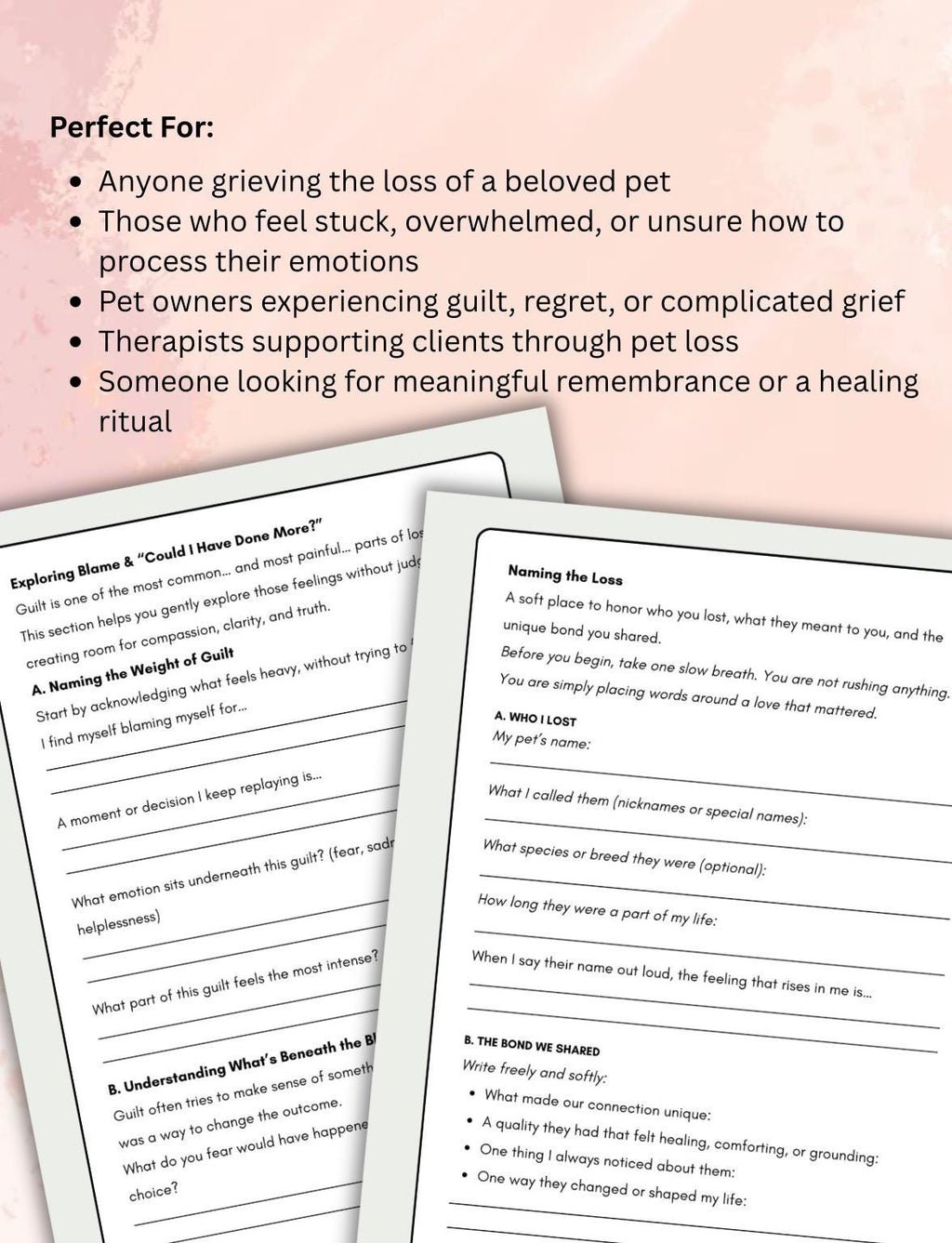Pet Loss Grief Journal: Healing Workbook & Memory Keepsake (Digital Download)