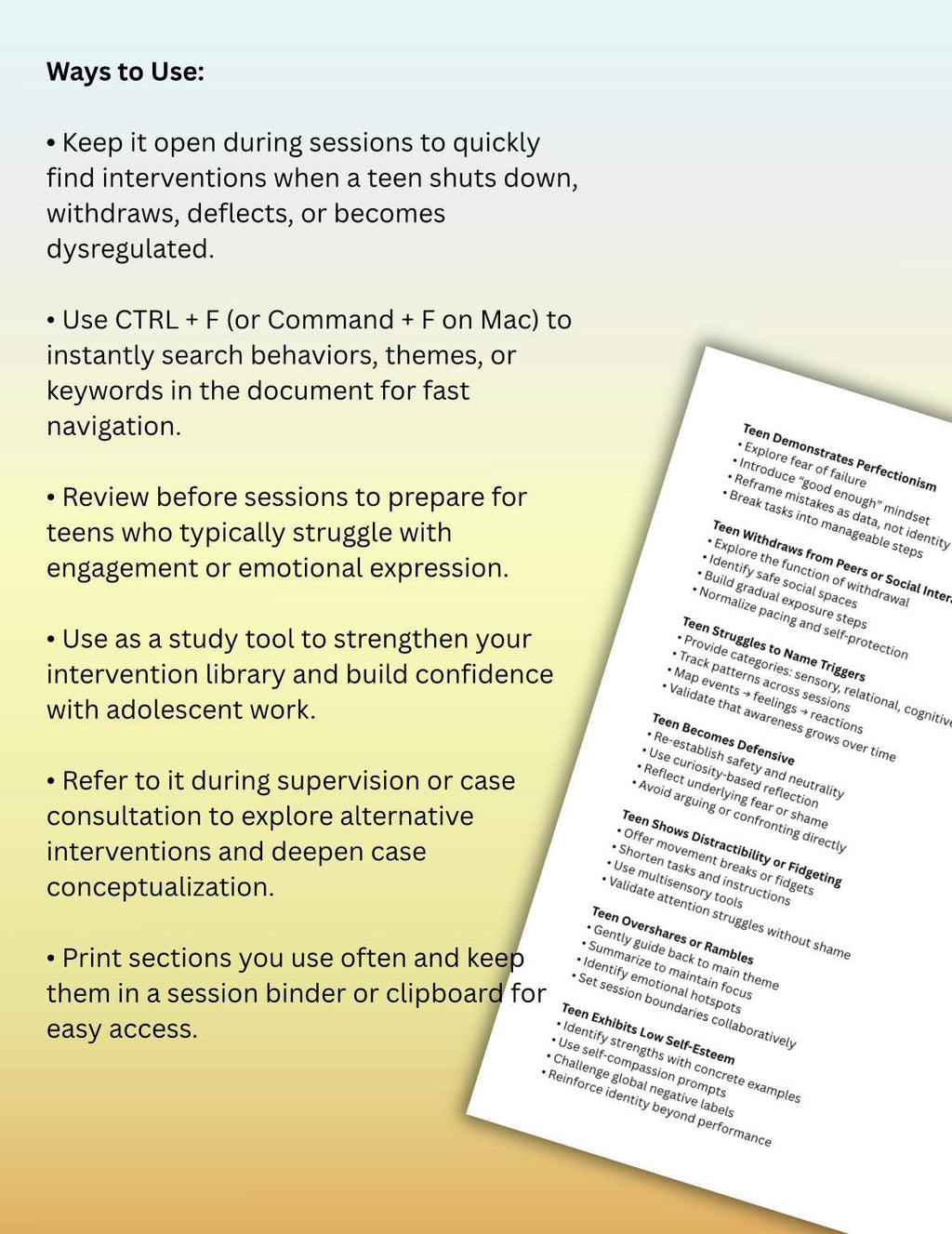 Teen Therapy Interventions Guide: 200+ Session Scenarios (Digital Download)