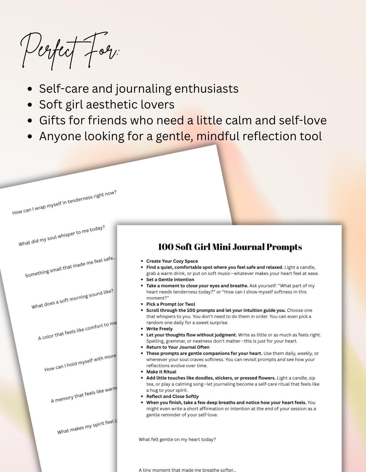 Soft Girl Journal Prompts: Self-Love, Mindfulness (Digital Download)