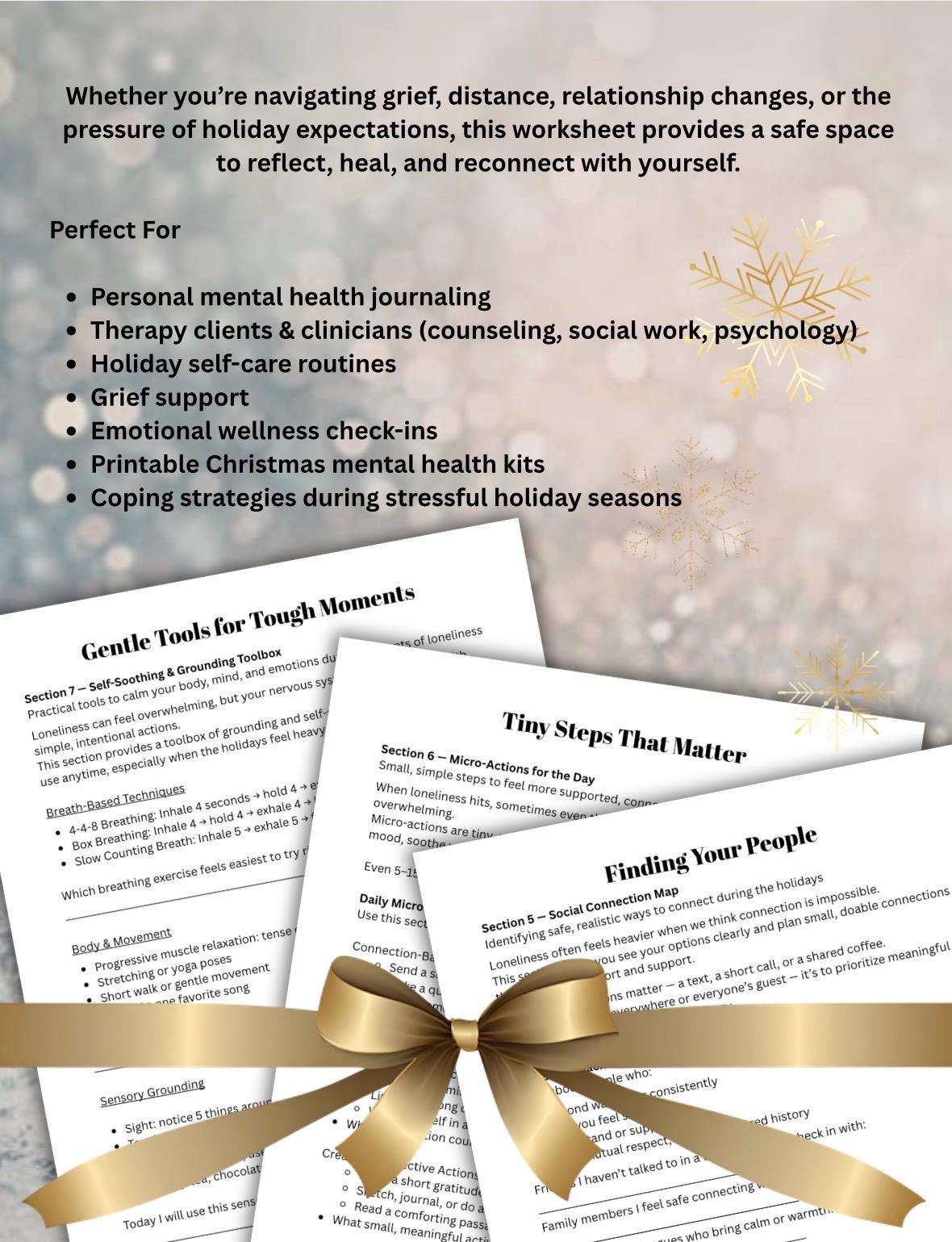 Holiday Loneliness Worksheet: Mental Health Prompts, Self-Care (PDF)
