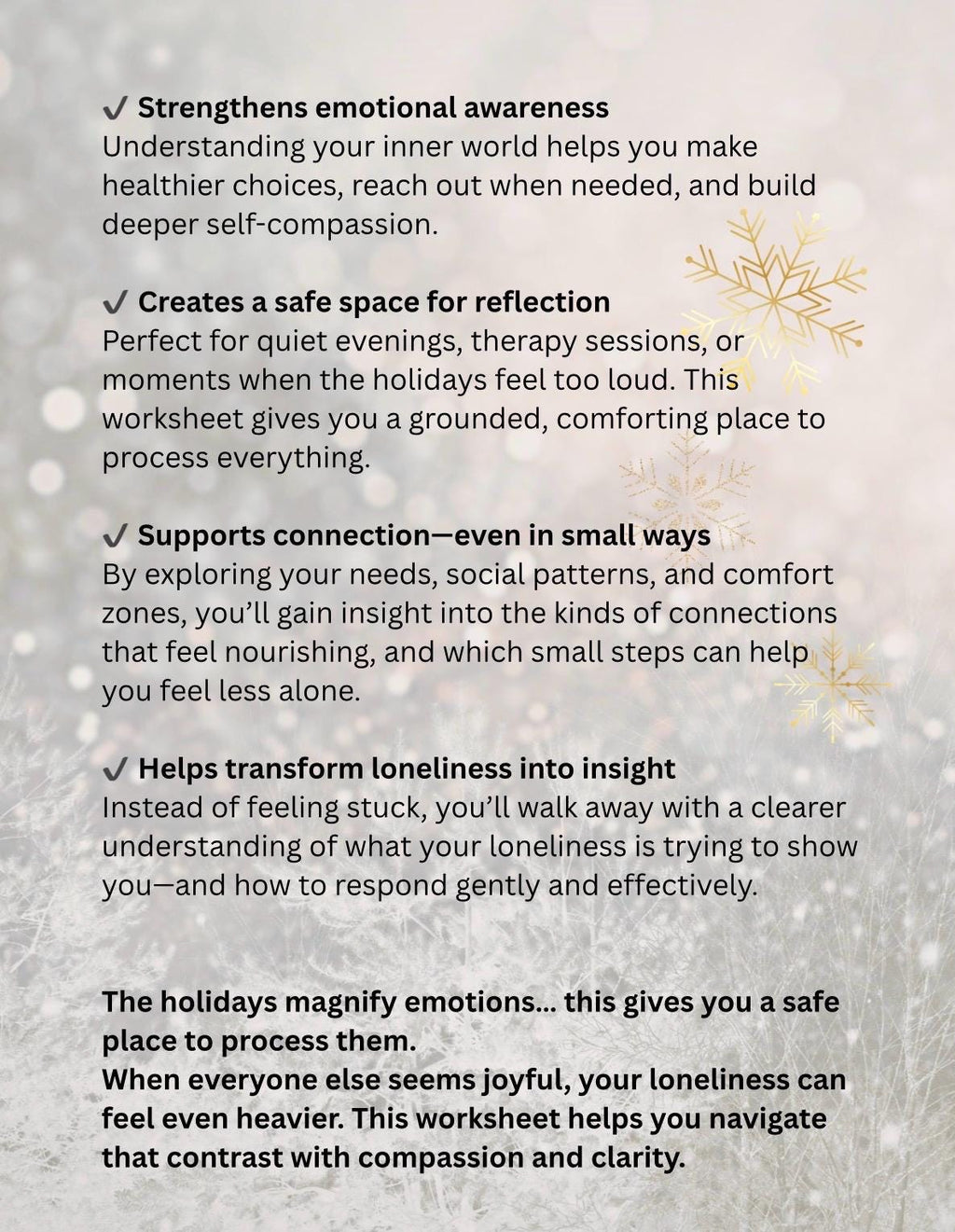 Holiday Loneliness Worksheet: Mental Health Prompts, Self-Care (PDF)