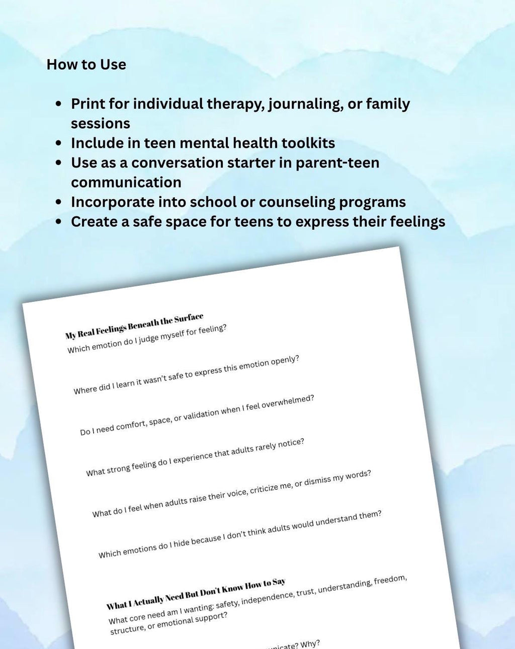 Teen Worksheet: Parenting Teens Communication Mental Health (Printable PDF) What I Wish Adults Understood