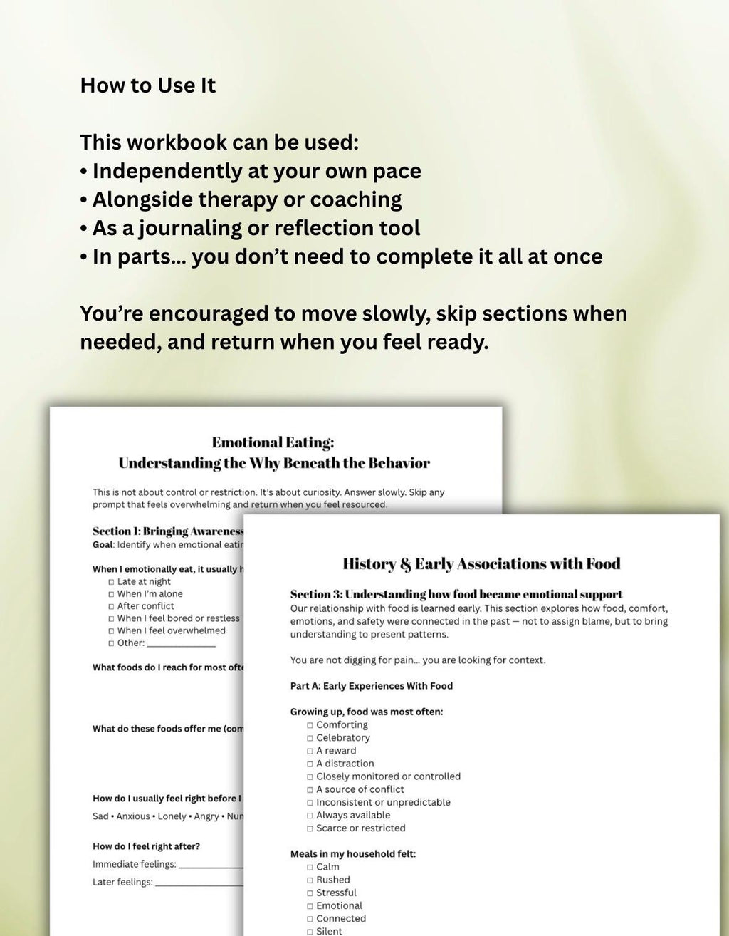 Emotional Eating Workbook Self-Compassion & Non-Diet Healing Worksheets Understand Triggers, Urges Unmet Needs