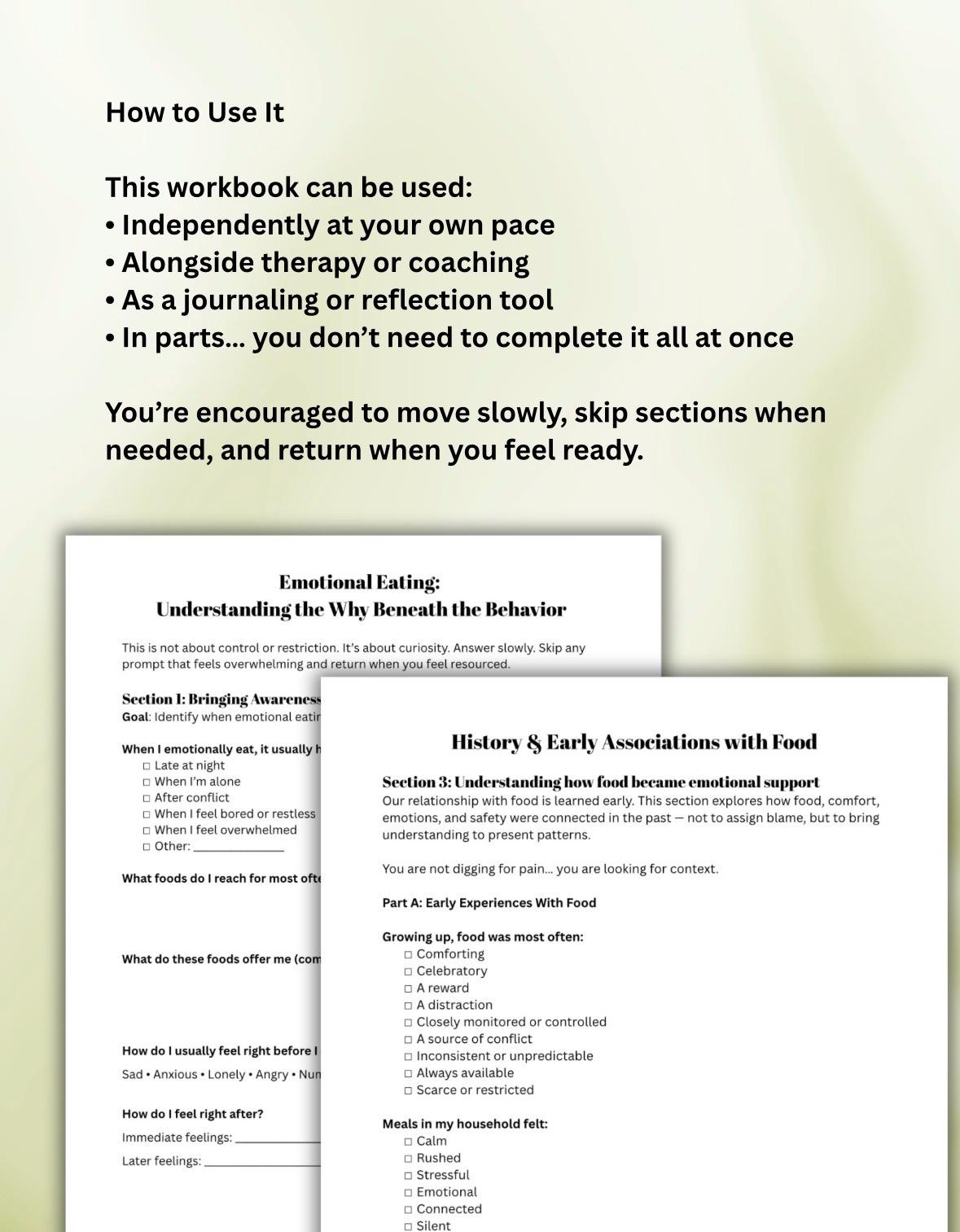 Emotional Eating Workbook Self-Compassion & Non-Diet Healing Worksheets Understand Triggers, Urges Unmet Needs